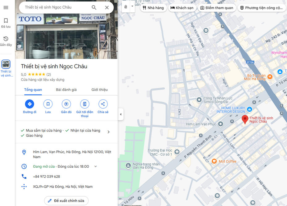 map cửa hàng thiết bị vệ sinh ngọc châu